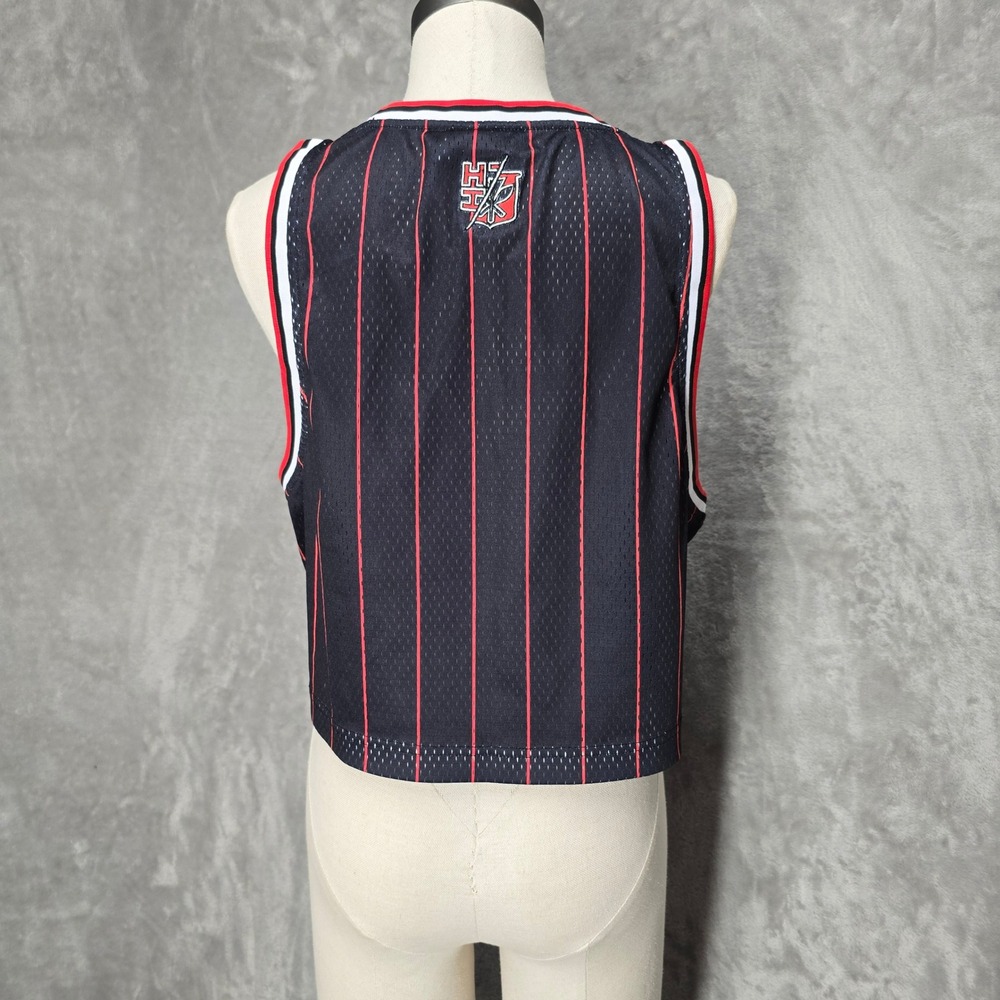HI FINEST Size L Cropped Jersey Tank Top Black Red Pinstripe Athletic Gym - Picture 4 of 11
